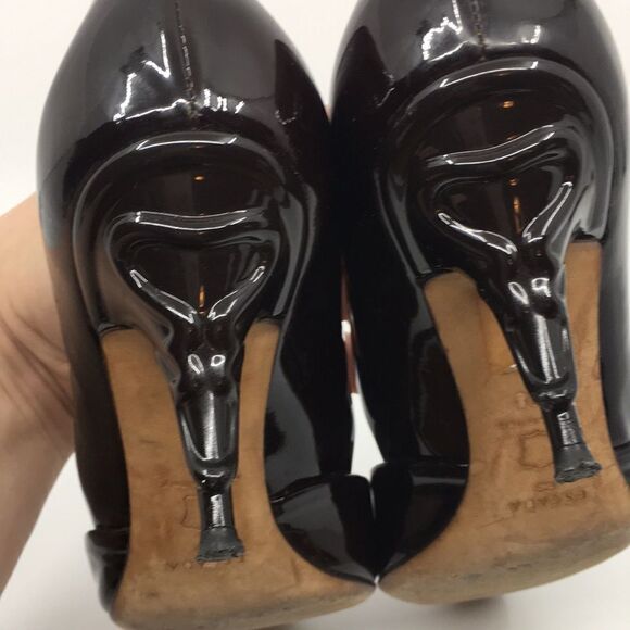 Escada Vintage Black Patent Leather Sculptural Heels Sz 38 US 8 - Picture 3 of 16